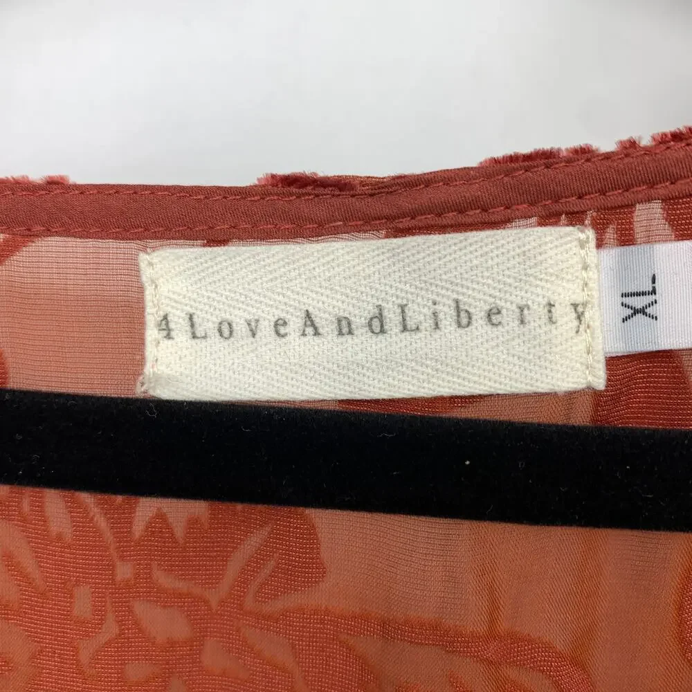 4 Love & Liberty Johnny Was Silk Rayon Velvet Burnout Top Floral Rust Brown XL